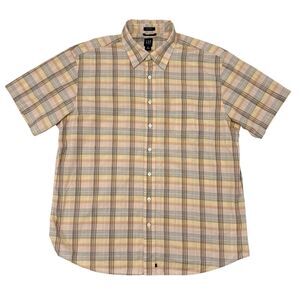 Gap Short Sleeve Button Up Shirt Men’s Size XL Relaxed Fit‎ Pink Plaid Vacation